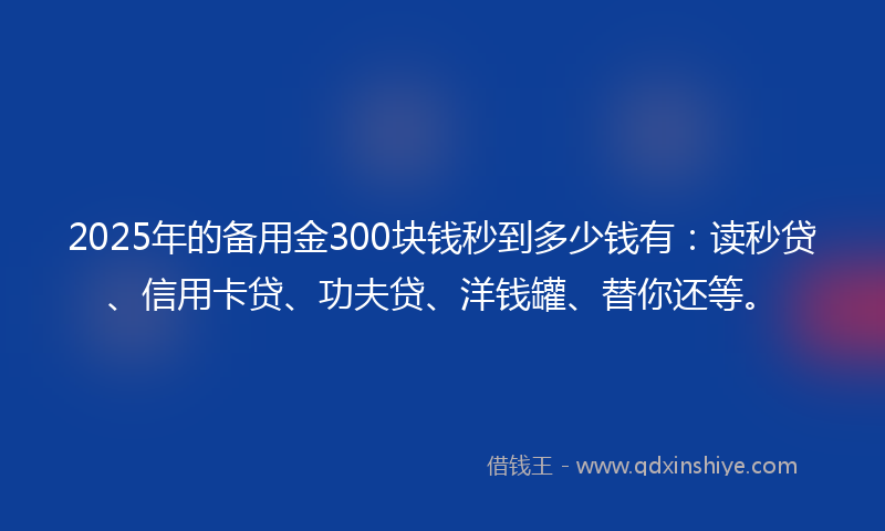 2025年的备用金300块钱秒到多少钱有：读秒贷、信用卡贷、功夫贷、洋钱罐、替你还等。