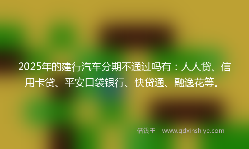 2025年的建行汽车分期不通过吗有：人人贷、信用卡贷、平安口袋银行、快贷通、融逸花等。