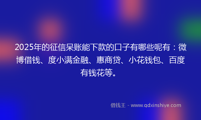 2025年的征信呆账能下款的口子有哪些呢有：微博借钱、度小满金融、惠商贷、小花钱包、百度有钱花等。