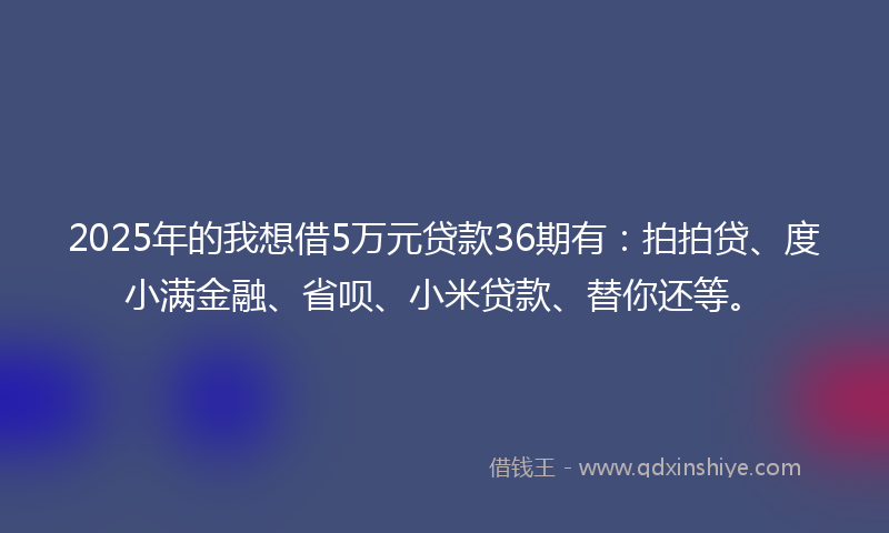 2025年的我想借5万元贷款36期有：拍拍贷、度小满金融、省呗、小米贷款、替你还等。