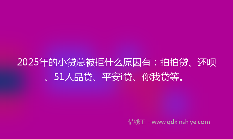 2025年的小贷总被拒什么原因有：拍拍贷、还呗、51人品贷、平安i贷、你我贷等。