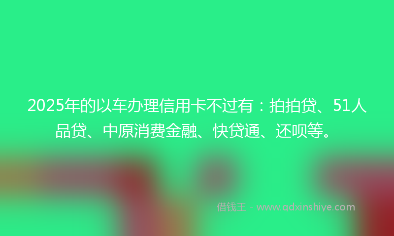 2025年的以车办理信用卡不过有：拍拍贷、51人品贷、中原消费金融、快贷通、还呗等。