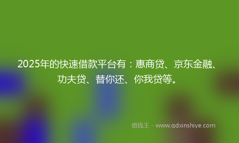 2025年的快速借款平台有：惠商贷、京东金融、功夫贷、替你还、你我贷等。