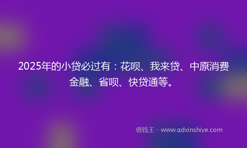 2025年的小贷必过有：花呗、我来贷、中原消费金融、省呗、快贷通等。