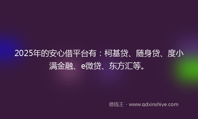 2025年的安心借平台有：柯基贷、随身贷、度小满金融、e微贷、东方汇等。