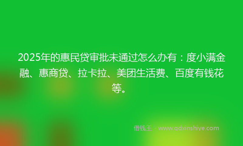 2025年的惠民贷审批未通过怎么办有：度小满金融、惠商贷、拉卡拉、美团生活费、百度有钱花等。