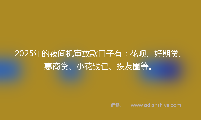 2025年的夜间机审放款口子有：花呗、好期贷、惠商贷、小花钱包、投友圈等。