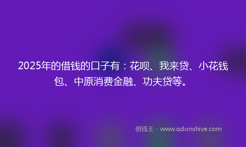 2025年的借钱的口子有：花呗、我来贷、小花钱包、中原消费金融、功夫贷等。