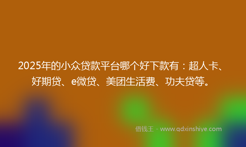 2025年的小众贷款平台哪个好下款有：超人卡、好期贷、e微贷、美团生活费、功夫贷等。