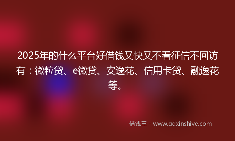 2025年的什么平台好借钱又快又不看征信不回访有：微粒贷、e微贷、安逸花、信用卡贷、融逸花等。