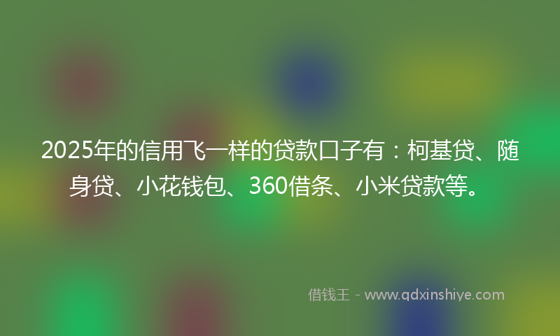 2025年的信用飞一样的贷款口子有：柯基贷、随身贷、小花钱包、360借条、小米贷款等。
