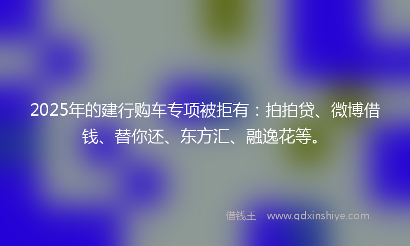 2025年的建行购车专项被拒有：拍拍贷、微博借钱、替你还、东方汇、融逸花等。