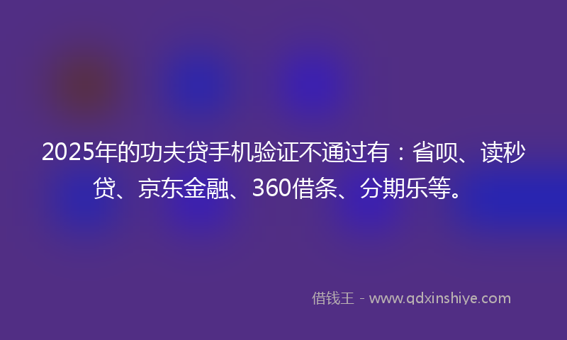 2025年的功夫贷手机验证不通过有：省呗、读秒贷、京东金融、360借条、分期乐等。