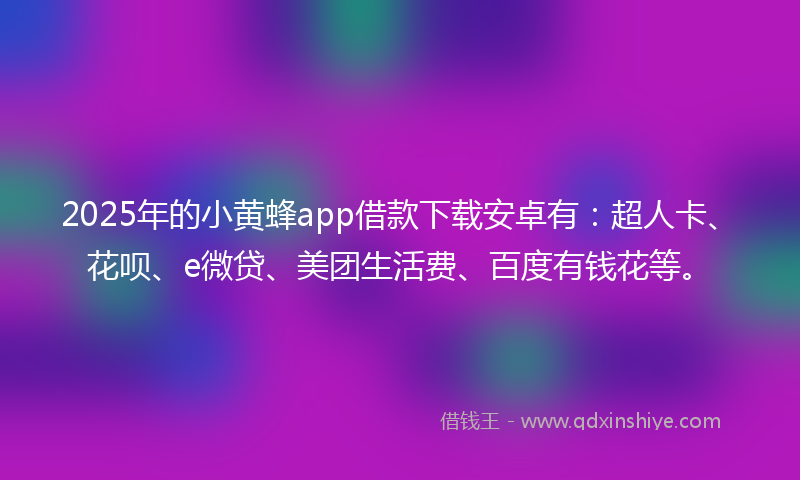 2025年的小黄蜂app借款下载安卓有：超人卡、花呗、e微贷、美团生活费、百度有钱花等。