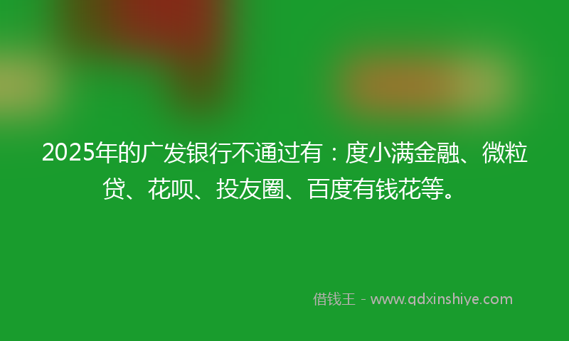 2025年的广发银行不通过有：度小满金融、微粒贷、花呗、投友圈、百度有钱花等。