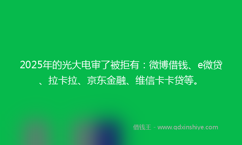 2025年的光大电审了被拒有：微博借钱、e微贷、拉卡拉、京东金融、维信卡卡贷等。