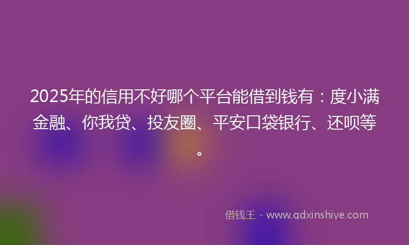 2025年的信用不好哪个平台能借到钱有：度小满金融、你我贷、投友圈、平安口袋银行、还呗等。