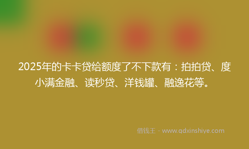 2025年的卡卡贷给额度了不下款有：拍拍贷、度小满金融、读秒贷、洋钱罐、融逸花等。
