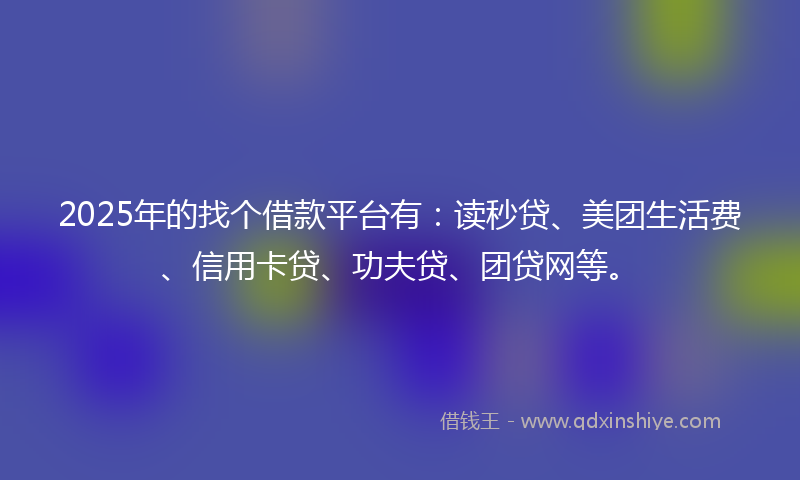 2025年的找个借款平台有：读秒贷、美团生活费、信用卡贷、功夫贷、团贷网等。