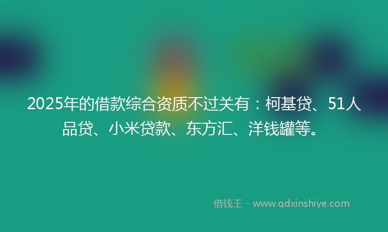 2025年的借款综合资质不过关有：柯基贷、51人品贷、小米贷款、东方汇、洋钱罐等。