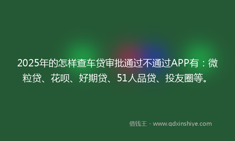 2025年的怎样查车贷审批通过不通过APP有：微粒贷、花呗、好期贷、51人品贷、投友圈等。