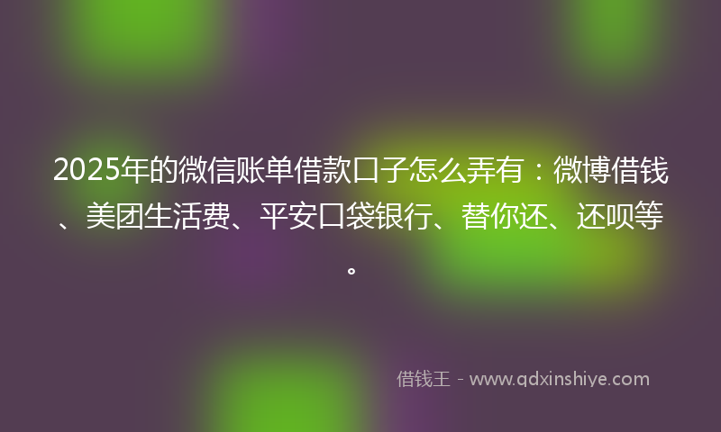 2025年的微信账单借款口子怎么弄有：微博借钱、美团生活费、平安口袋银行、替你还、还呗等。