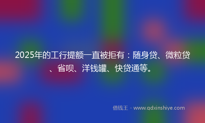 2025年的工行提额一直被拒有：随身贷、微粒贷、省呗、洋钱罐、快贷通等。