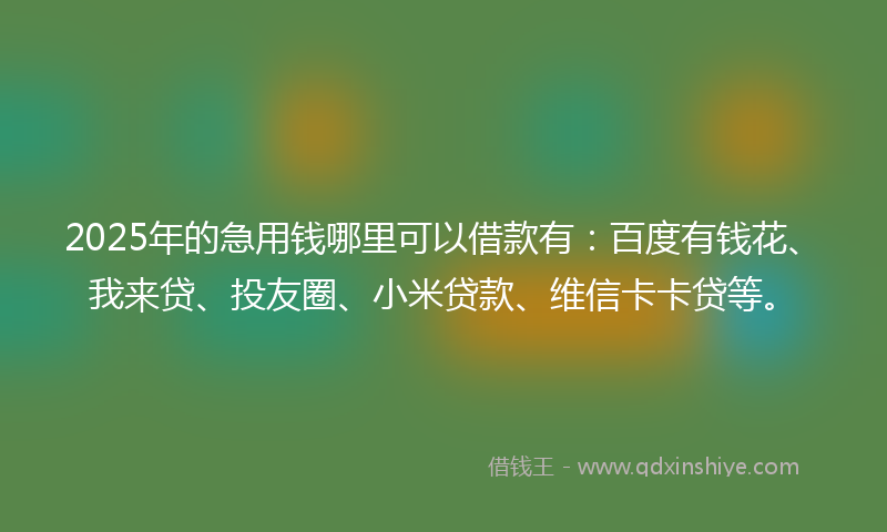 2025年的急用钱哪里可以借款有：百度有钱花、我来贷、投友圈、小米贷款、维信卡卡贷等。