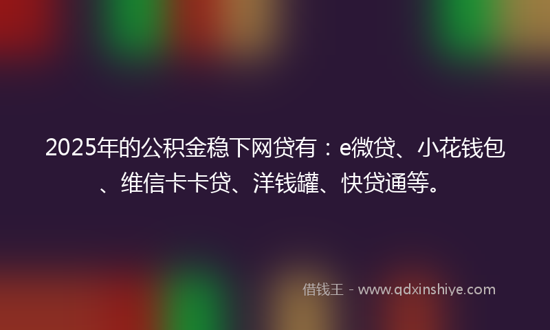 2025年的公积金稳下网贷有：e微贷、小花钱包、维信卡卡贷、洋钱罐、快贷通等。