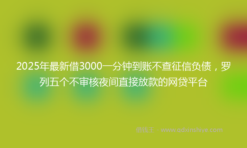 2025年最新借3000一分钟到账不查征信负债，罗列五个不审核夜间直接放款的网贷平台
