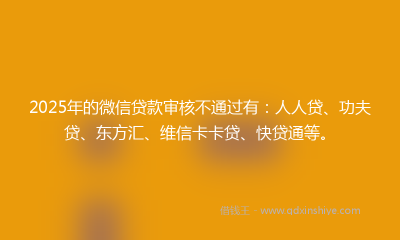 2025年的微信贷款审核不通过有：人人贷、功夫贷、东方汇、维信卡卡贷、快贷通等。