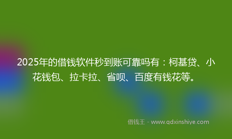 2025年的借钱软件秒到账可靠吗有：柯基贷、小花钱包、拉卡拉、省呗、百度有钱花等。