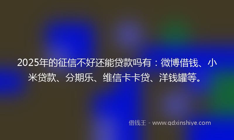 2025年的征信不好还能贷款吗有：微博借钱、小米贷款、分期乐、维信卡卡贷、洋钱罐等。