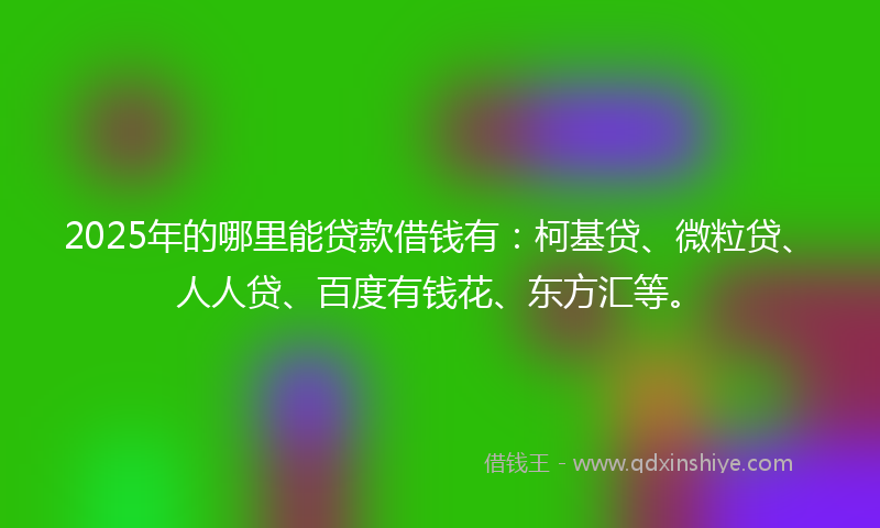 2025年的哪里能贷款借钱有：柯基贷、微粒贷、人人贷、百度有钱花、东方汇等。