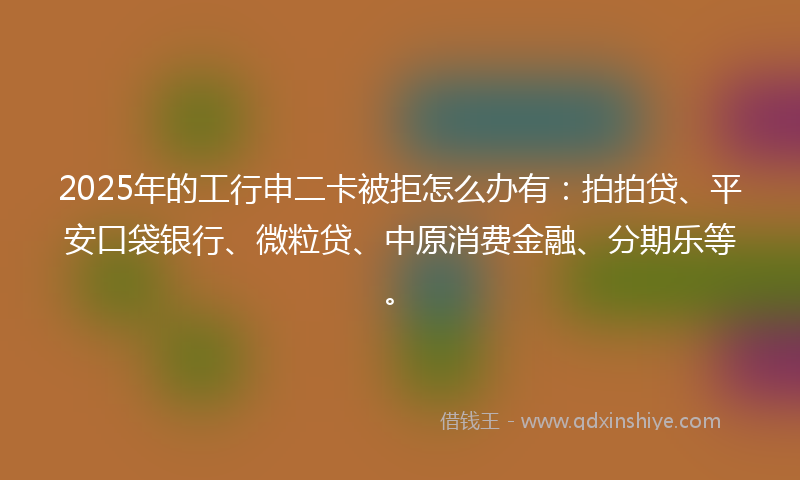 2025年的工行申二卡被拒怎么办有：拍拍贷、平安口袋银行、微粒贷、中原消费金融、分期乐等。
