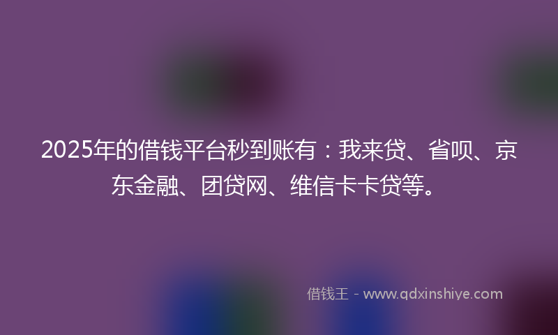 2025年的借钱平台秒到账有：我来贷、省呗、京东金融、团贷网、维信卡卡贷等。