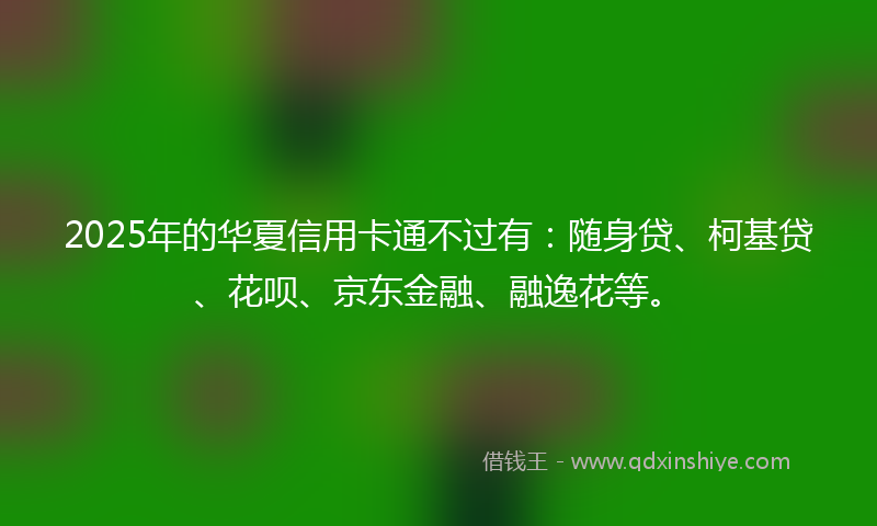 2025年的华夏信用卡通不过有：随身贷、柯基贷、花呗、京东金融、融逸花等。