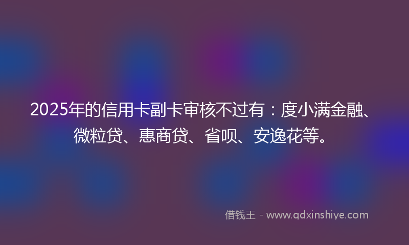 2025年的信用卡副卡审核不过有：度小满金融、微粒贷、惠商贷、省呗、安逸花等。