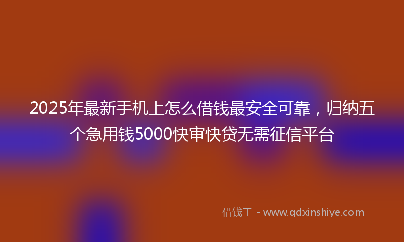 2025年最新手机上怎么借钱最安全可靠，归纳五个急用钱5000快审快贷无需征信平台