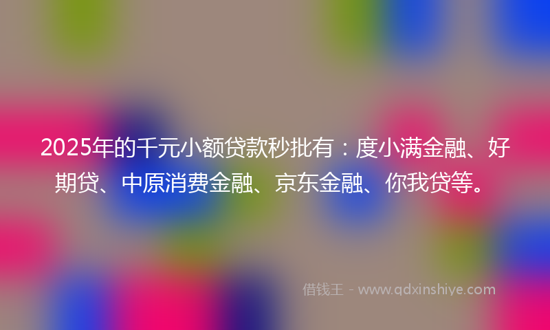 2025年的千元小额贷款秒批有：度小满金融、好期贷、中原消费金融、京东金融、你我贷等。