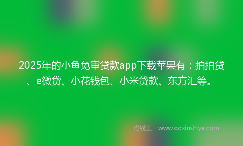 2025年的小鱼免审贷款app下载苹果有：拍拍贷、e微贷、小花钱包、小米贷款、东方汇等。
