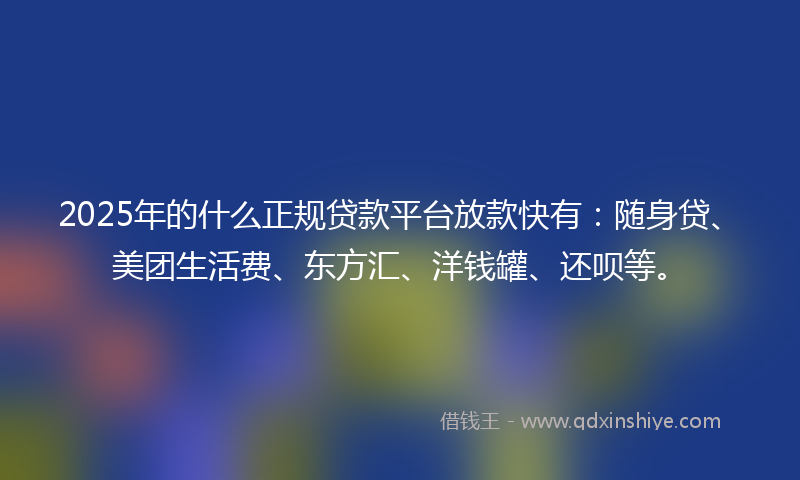 2025年的什么正规贷款平台放款快有：随身贷、美团生活费、东方汇、洋钱罐、还呗等。