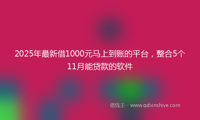 2025年最新借1000元马上到账的平台，整合5个11月能贷款的软件
