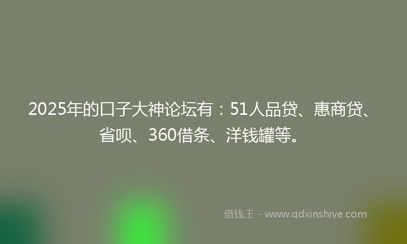 2025年的口子大神论坛有：51人品贷、惠商贷、省呗、360借条、洋钱罐等。