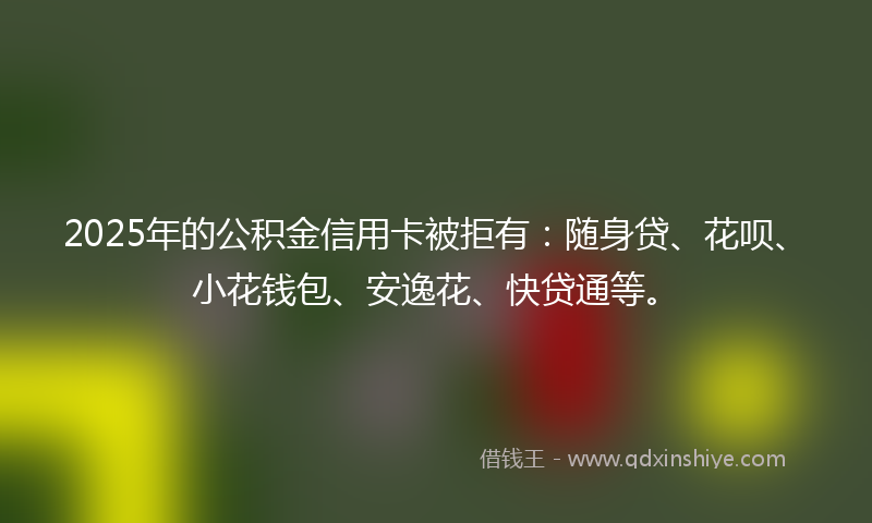 2025年的公积金信用卡被拒有：随身贷、花呗、小花钱包、安逸花、快贷通等。
