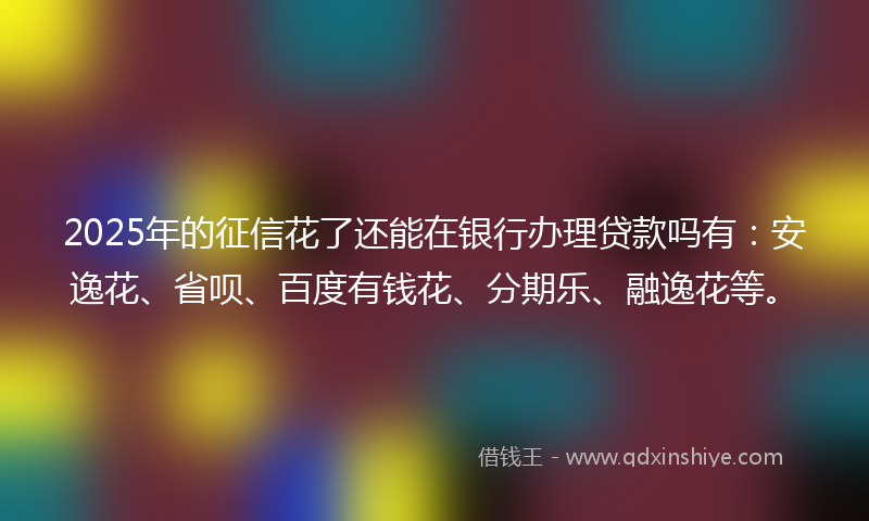 2025年的征信花了还能在银行办理贷款吗有：安逸花、省呗、百度有钱花、分期乐、融逸花等。
