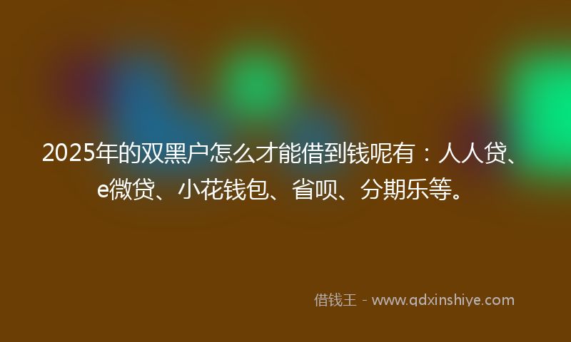 2025年的双黑户怎么才能借到钱呢有：人人贷、e微贷、小花钱包、省呗、分期乐等。