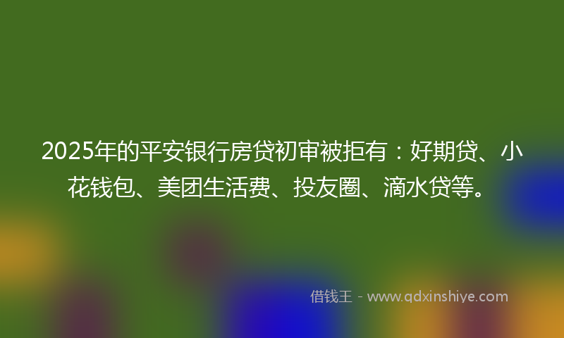 2025年的平安银行房贷初审被拒有：好期贷、小花钱包、美团生活费、投友圈、滴水贷等。