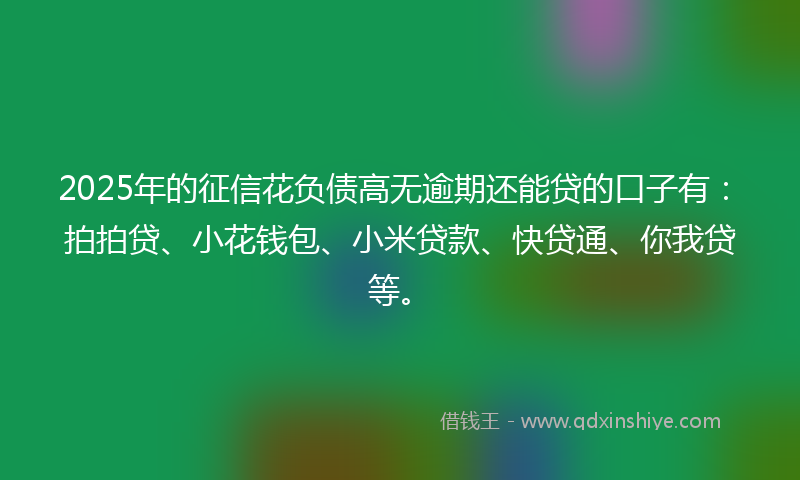 2025年的征信花负债高无逾期还能贷的口子有：拍拍贷、小花钱包、小米贷款、快贷通、你我贷等。
