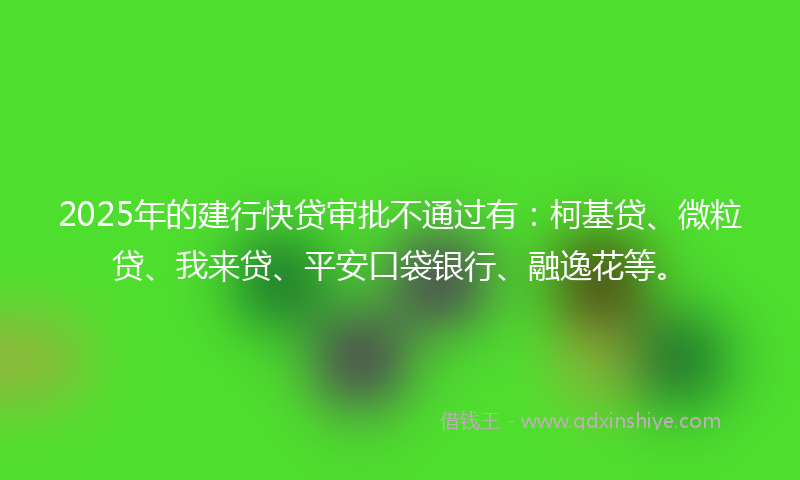 2025年的建行快贷审批不通过有：柯基贷、微粒贷、我来贷、平安口袋银行、融逸花等。